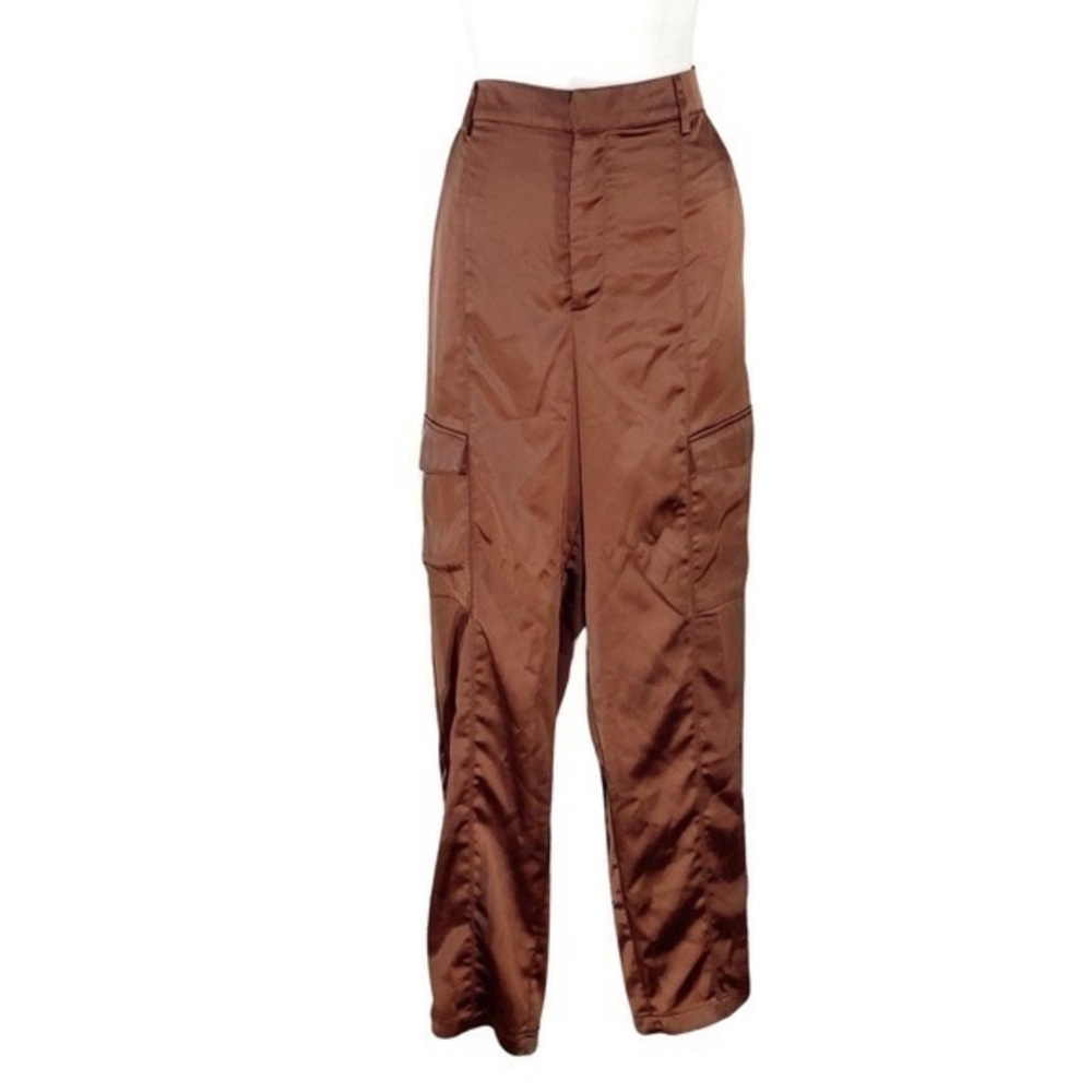 House of Harlow 1960 Chocolate Brown Satin Cargo Pants 8
